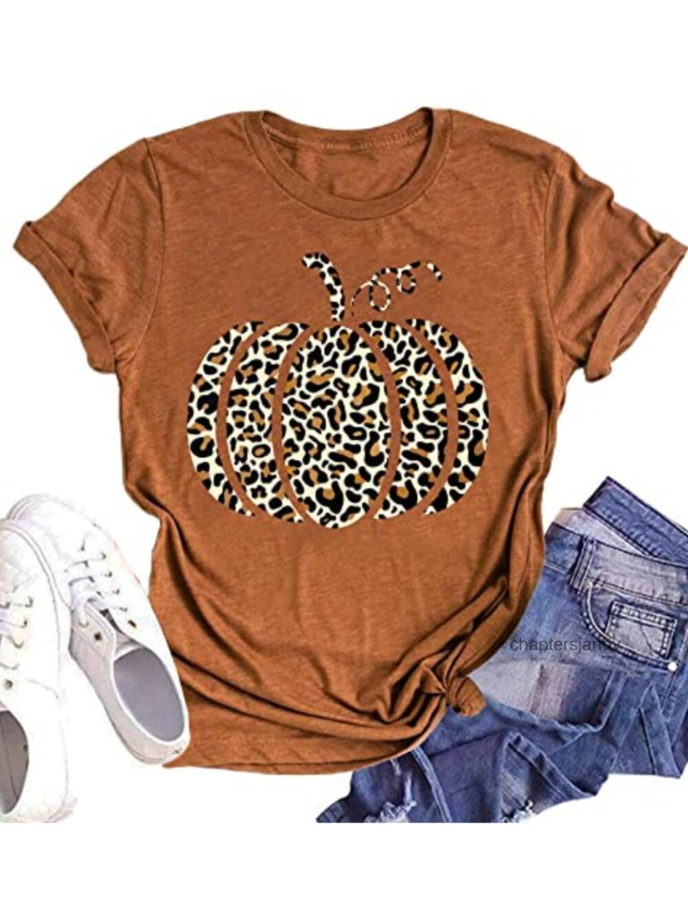 Women's Halloween Pumpkin Graphic T-Shirt Leopard Print Short Sleeve Fall Tee